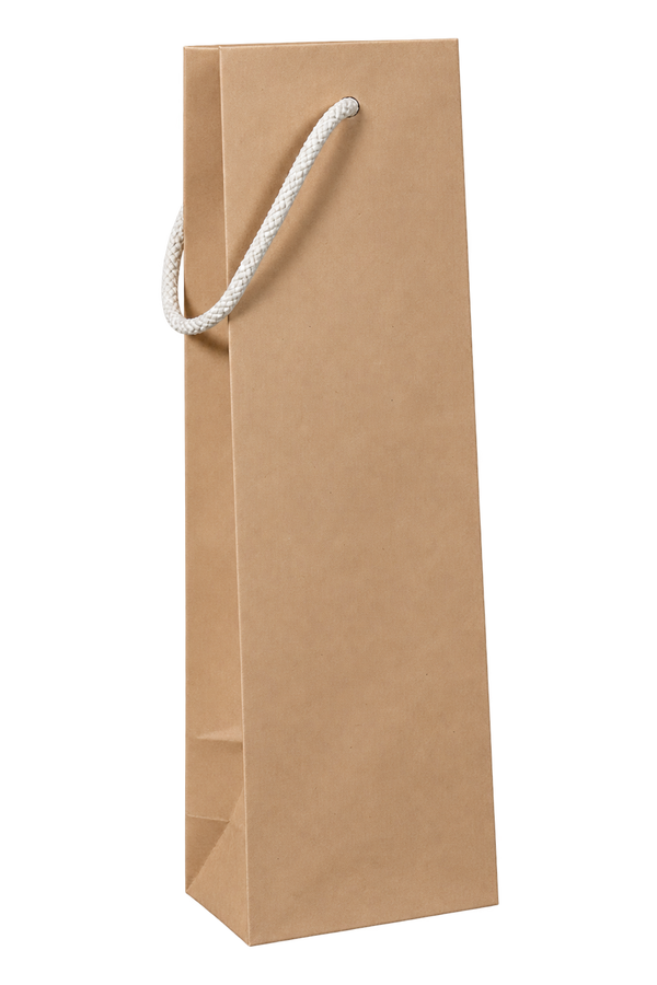 Kraft Paper Wine Bag with Rope Handle Single Bottle, 350 x 110 + 70mm