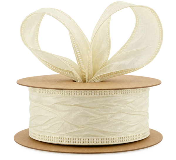 Wire Edge Taffeta Ribbon 38mm x 20m Roll Cream